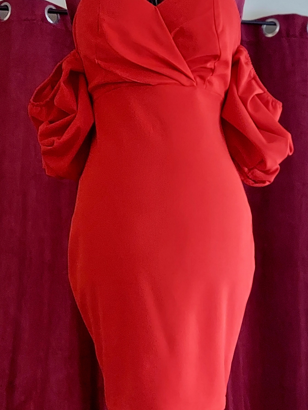 NWT Red Off-Shoulder Bodycon Mini Dress With Sculptural Sleeves - Sz L
